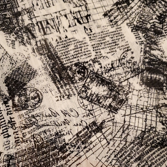 Christopher & Banks Black White Flowy Blouse Newspaper Print Cardigan Sheer Med. - Picture 15 of 16
